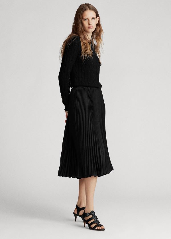 Falda Polo Ralph Lauren Mujer Negros - Pleated Midi - YHIOX0452